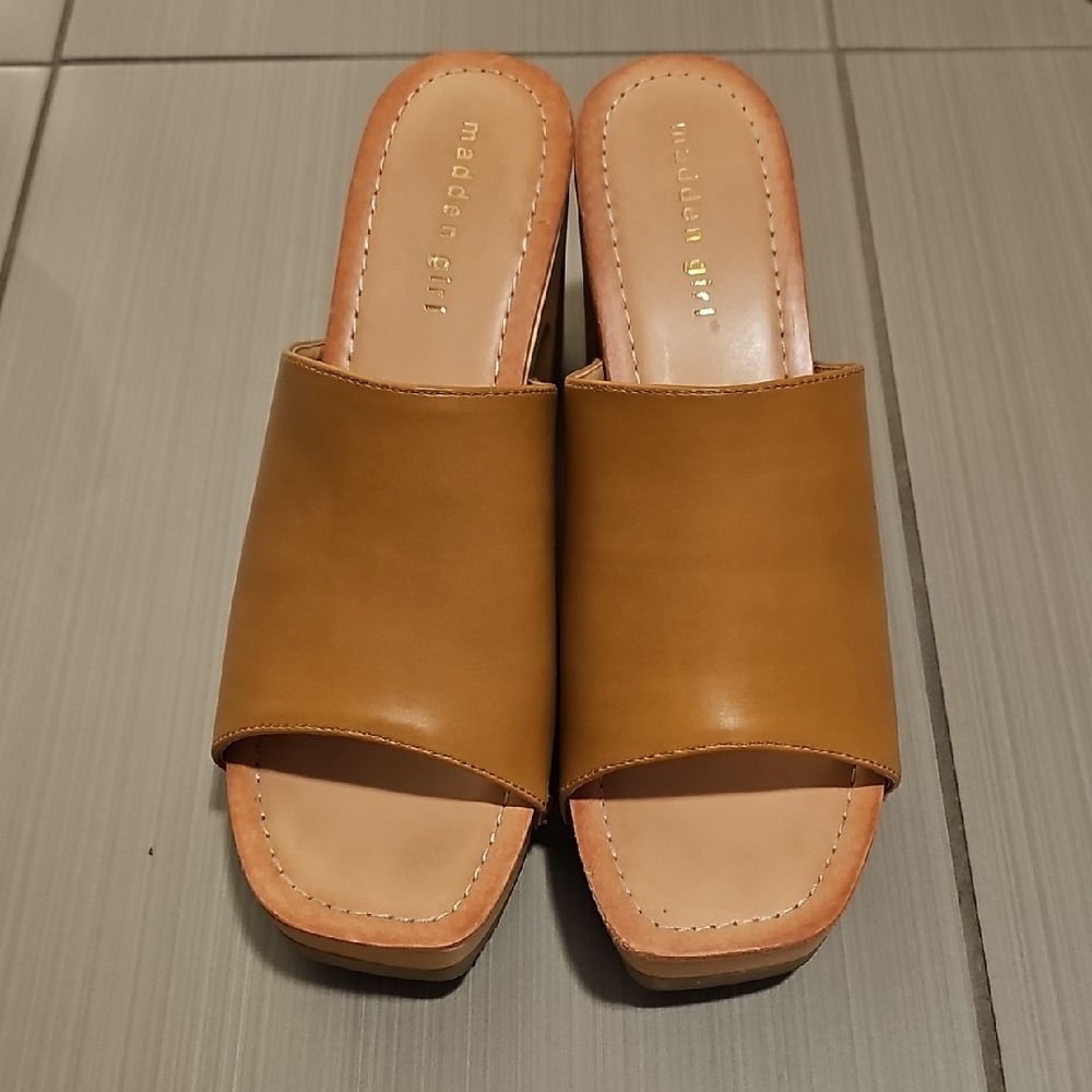 Madden Girl Brown Leather Mules